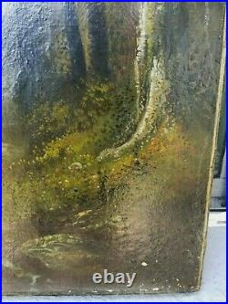 Antique Oil on Canvas Painting Landscape Lake Mountains
