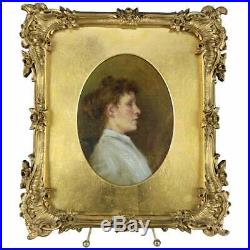 Antique Oil on Canvas Portrait Painting of Maiden in Giltwood Frame, circa 1890