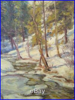 Antique Old American Impressionist Landscape Trees George Polhamus Snow Winter