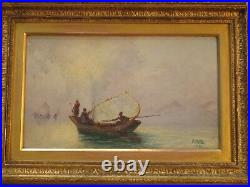 Antique Orientalism Painting Signed 19th Century Impressionism Ocean Seascape