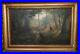 Antique-Painting-Oil-On-Canvas-Forest-Deers-Wood-Frame-Watercourse-Rare-Old-19th-01-nk