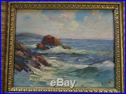 Antique Painting With Carved Frame Impressionist Old Impressionist Ocean Coast