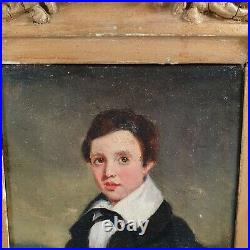 Antique Pair Of Naive Portraits Of A Girl And Boy (Children) Oil On Canvas