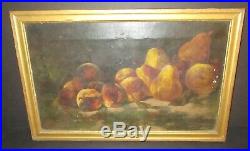 Antique Pears & Peaches Oil Painting 19th Century Still Life Signed 1895 Framed