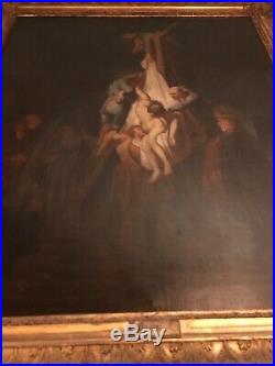 Antique Rembrandt Oil Descent From The Cross Signed