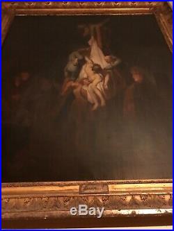 Antique Rembrandt Oil Descent From The Cross Signed