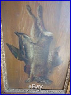 Antique Still Life Trompe L'oile Oil Painting On Canvas Fruits Of the Hunt
