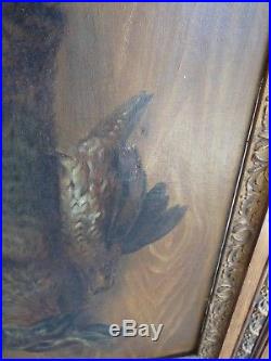 Antique Still Life Trompe L'oile Oil Painting On Canvas Fruits Of the Hunt