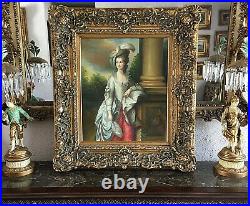 Antique Style Oil Painting Portrait of a Beautiful 18th C. Woman Large Frame