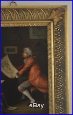 Antique Style Oil on Canvas Interior Scene of an man admiring art