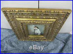 Antique Unsigned Canvas Oil Painting + Gold Ornate Wood Frame 23x21 1.75