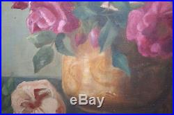 Antique Very Old Victorian French School Oil Painting on Canvas Still Life Roses