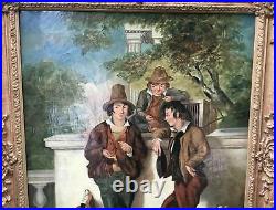 Antique Victorian Gilt Framed Signed Oil Painting On Canvas Mischievous Lads