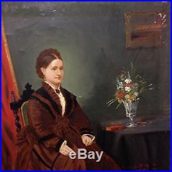 Antique Victorian Portrait Of A Lady Oil On Canvas In Need Of Restoration