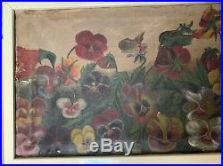 Antique Vintage Pansy Flower Yard Long Oil Painting, Shabby Chic, Cottage