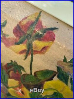 Antique Vintage Pansy Flower Yard Long Oil Painting, Shabby Chic, Cottage