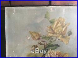 Antique Vintage Shabby Old Yellow Roses Canvas Oil Painting