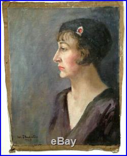 Antique Wally Strautin WPA artist 1933 Portrait Oil Painting of a Woman 16x20