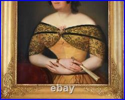 Antique Woman Portrait, 19th Century French Painting, Oil Canvas Portrait C. 1840
