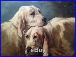 Antique oil painting 19th century Braques Hunting dogs French school To Restore