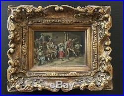 Antique oil painting on canvas, tavern, gorgeous antique wood frame