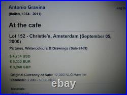 Antonio Gravina (1933-2011) Original Signed Oil/Canvas French Cafe C. 1965