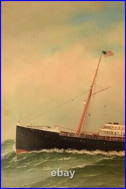 Antonio Jacobsen La Navarre liner (1893-1925) from Transat. Oil on canvas