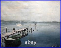 Arcachon, Le Bassin, Oil On Canvas Signed And Dated 1985, Painting, Twentieth