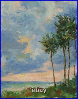 Art Oil Original Painting RM Mortensen Seascape Landscape Beach Palm Trees