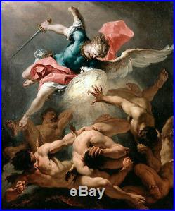 Art Oil painting Angel Le Grand Saint Michel killing Devil strong men Hand paint