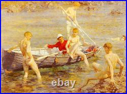 Art Oil painting Henry Scott Tuke gay Nude young boys Ruby Gold And Malachite