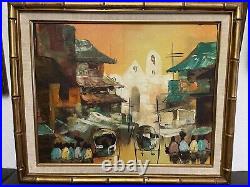 Asian Street Scene Cesar Buenaventura StyleOIL ON CANVAS Board 24X20