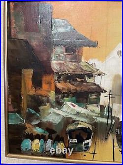 Asian Street Scene Cesar Buenaventura StyleOIL ON CANVAS Board 24X20