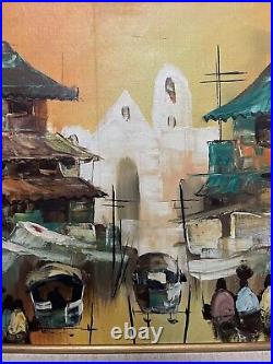 Asian Street Scene Cesar Buenaventura StyleOIL ON CANVAS Board 24X20