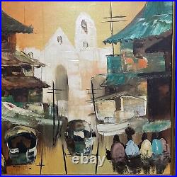 Asian Street Scene Cesar Buenaventura StyleOIL ON CANVAS Board 24X20