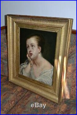 Auguste Toulmouche (1829-1890) Signed French Oil Canvas Woman Portrait Authentic