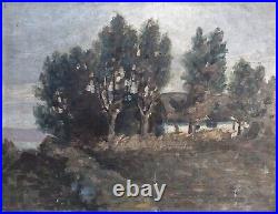 Autumn Landscape With Home Imprressionist IK 1917 Oil Painting 16 1/8x20 1/2in