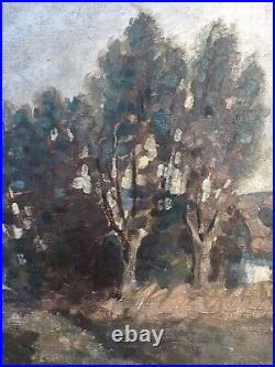 Autumn Landscape With Home Imprressionist IK 1917 Oil Painting 16 1/8x20 1/2in