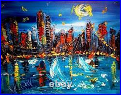 BLUE CITYSCAPE Pop Art Painting Original Oil On Canvas Gallery Artist TERTH8
