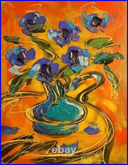 BLUE FLOWERS Canadian ARTIST Kazav Modern CANVAS Original Oil Painting SIH