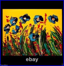BLUE POPPIES Original Oil Painting on canvas IMPRESSIONIST BY MARK KAZAV 34t23