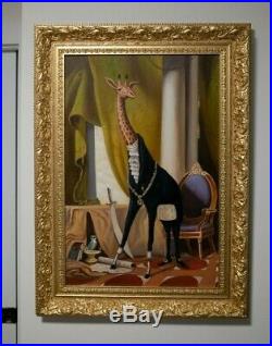 Baroque / Surrealist Antique  Oil Painting of Giraffe in large gilt frame