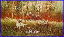 Barry Hound Dog Hunting Quail Bird Original Oil On Canvas Landscape Painting
