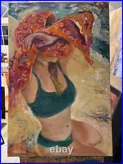 Beach Girl, Abstract, Oil Painting, Framed, Arts