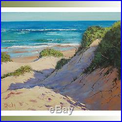 Beach oil painting Impressionist sand dunes surf linen canvas Ocean Seascape