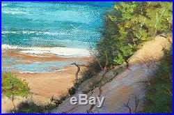 Beach oil painting Impressionist sand dunes surf linen canvas Ocean Seascape