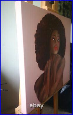 Beatiful Black Girl Original oil painting African American Woman Portrait 20x20