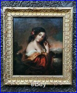 Beautiful 19th century, oil on canvas, portrait of a young woman