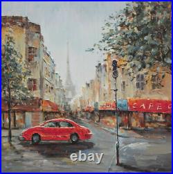 Beautiful 3-D Canvas Oil Painting Marmade Cafe Crossing the Red Car Eiffel Town