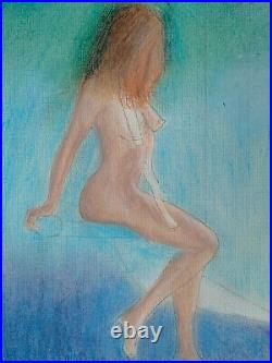 Beautiful Woman Posing'Oil Pastel Original Painting size 11'Figure Model Canvas